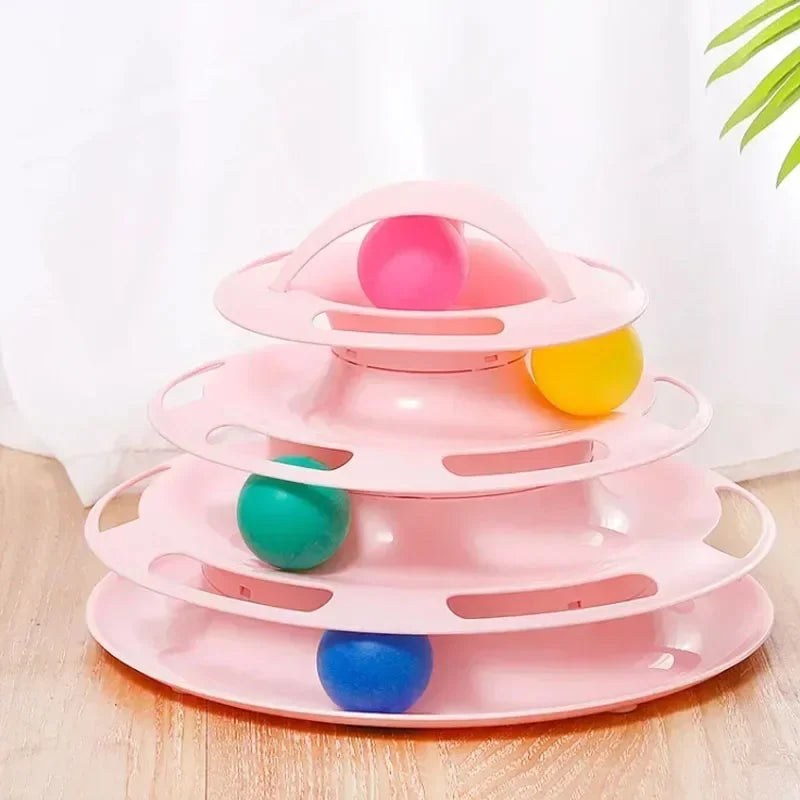 Interactive Tower Cat Toy Turntable Roller Balls Toys